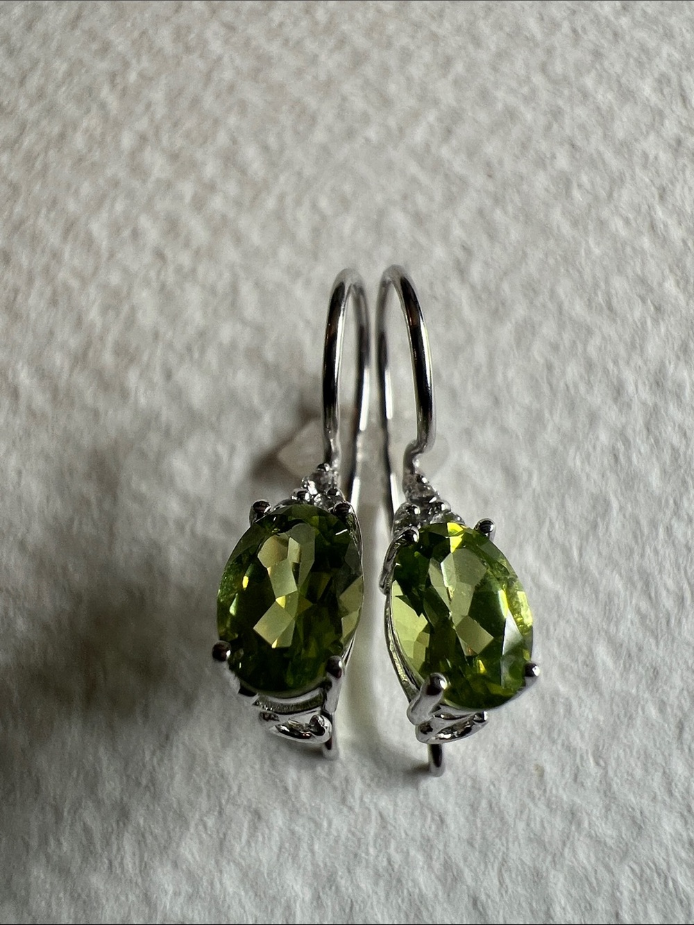 Green Peridot Oval Drop Earrings - Sterling Silver